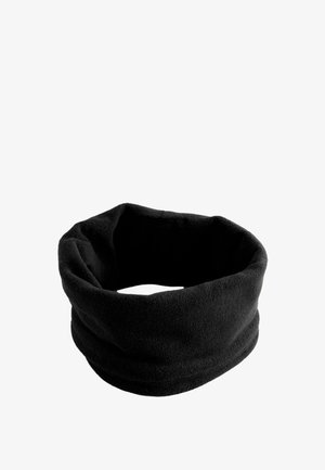Chauffe-nuque en polaire noire, design tubulaire avec une texture douce, présentant une finition sans couture et une couleur uniforme et solide sur toute la surface.