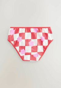 Rot-weiß karierte Badehose mit applizierten rosa Blumen. Aus weichem Material mit einem elastischen Bund für zusätzlichen Komfort.