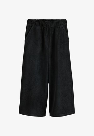Sorte corduroy shorts med elastisk talje, to sidelommer og afslappet pasform. Blød tekstur med lodret ribbet mønster.