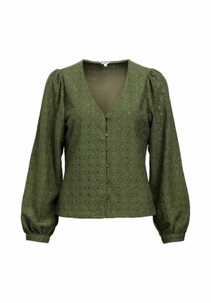 Object, BLOUSE V-NECK PUFF - Bluse - bronze green