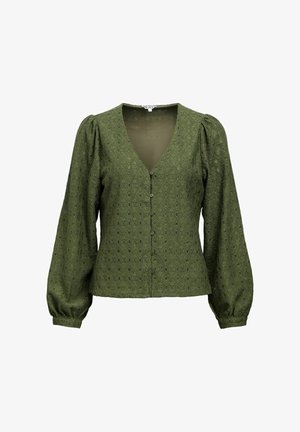 Object, BLOUSE V-NECK PUFF - Bluse - bronze green