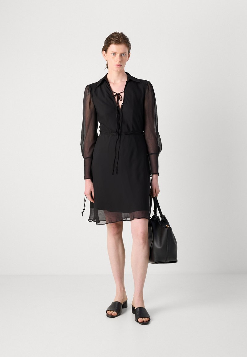 DKNY COLLARED TIE NECK TRAPEZE - Day dress - black - Zalando.ie