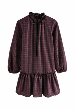 REGULAR FIT - TIE FRONT TIERED LONG SLEEVE - Denné šaty - burgundy check