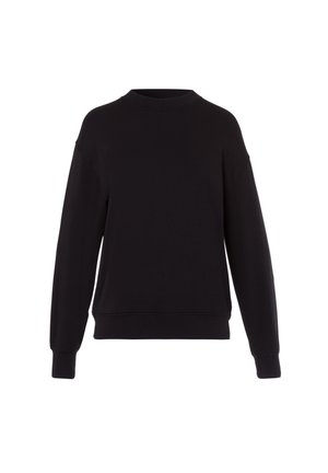 Zwarte sweatshirt van zacht materiaal, met een hoge nek, verlaagde schouders, lange mouwen en ribgebreide manchetten en zoom.