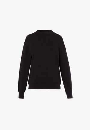 Zwarte sweatshirt van zacht materiaal, met een hoge nek, verlaagde schouders, lange mouwen en ribgebreide manchetten en zoom.