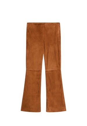 FLARED SUEDE FINISH - Leren broek - brown
