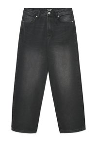 Jeans neri a gamba larga realizzati in denim, con un classico design a cinque tasche e chiusura con bottone in vita, con leggere sfumature di colore.