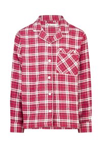Rood-wit geruite pyjama blouse, lange mouwen, knoopsluiting aan de voorkant, zachte katoen stof, met een borstzak met accentborden.
