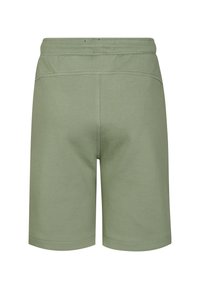 Grønne shorts lavet af blødt stof, med elastisk talje, sømdetaljer og et lige snit uden synlige lommer.