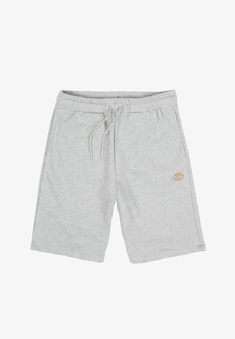 Pantaloni corti in cotone grigio chiaro con vita elastica, coulisse e un piccolo logo sulla coscia sinistra. Tessuto morbido, taglio fino al ginocchio.