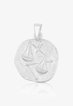 Silberanhänger mit ovaler, strukturierter Form und gravierten Waage und Sternen. Enthält einen Aufhänger.