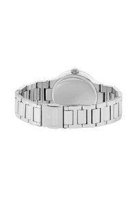 Orologio in acciaio inox argentato con bracciale a maglie, cassa rotonda e corona. Presenta un design minimalista con una finitura lucida.