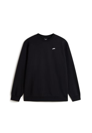 Black sweatshirt made of cotton, featuring a crew neckline, long sleeves, and a small white logo on the chest. Smooth texture, relaxed fit.