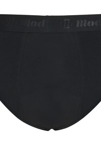 Boxer en coton noir avec un design sans couture et une large ceinture élastique arborant un logo de marque subtil. Texture douce et coupe standard.