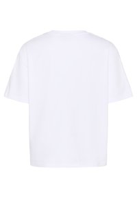T-shirt en coton blanc, à manches courtes, col rond, coupe décontractée. Texture lisse, sans motifs ni accents visibles, vue arrière unie.