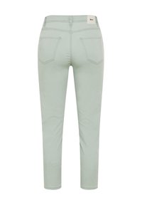 Mintgrüne, taillierte Hose aus dehnbarem Baumwollstoff. Verfügt über Gesäßtaschen mit einem subtilen Steppmuster. Etikett am Bund angebracht.