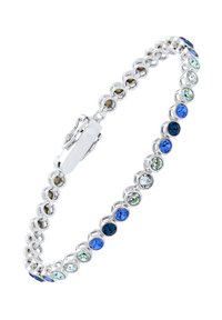 Silversmycke med en serie av runda multicolorerade stenar i nyanser av blått och grönt, säkrad med en låsning. Slät och glänsande finish.
