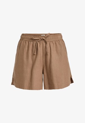 Ruske lakanashortsit, joissa on joustava vyötärö ja säätönyöri. Hieman sivusta halkiot. Sileä pinta, rento muotoilu.