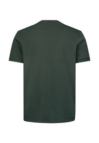 Korte mouwen t-shirt in donkergroene katoen. Heeft een ronde halslijn en een gladde, effen textuur zonder zichtbare patronen of afbeeldingen.