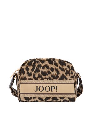 Kleine rechteckige Umhängetasche aus Leopardenstoff mit beigem Vorderteil und "JOOP!"-Logo.