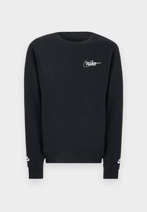 Μαύρο φούτερ με μακριά μανίκια και στρογγυλή λαιμόκοψη, με λευκό λογότυπο Nike στο στήθος και στις μανσέτες, απλό σχέδιο, ριμπ τελείωμα και μανσέτες.