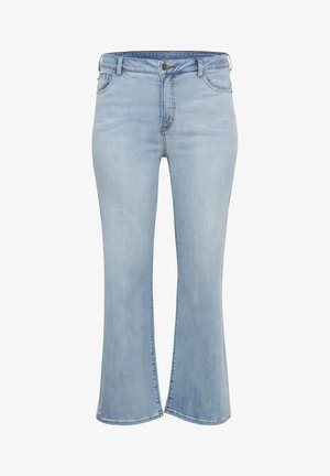 Tummansininen farkkutakki, jossa on korkea vyötärö, etutaskut ja klassinen ompelu saumoilla. Sileä pinta, jossa on hienoinen haalistuminen.