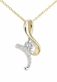 Kuldketi kaelakee ripatsiga, mis kujutab keeratud kuldsilmust, kõverat hõbeelementi väikeste teemantidega ja suuremat keskset teemanti.