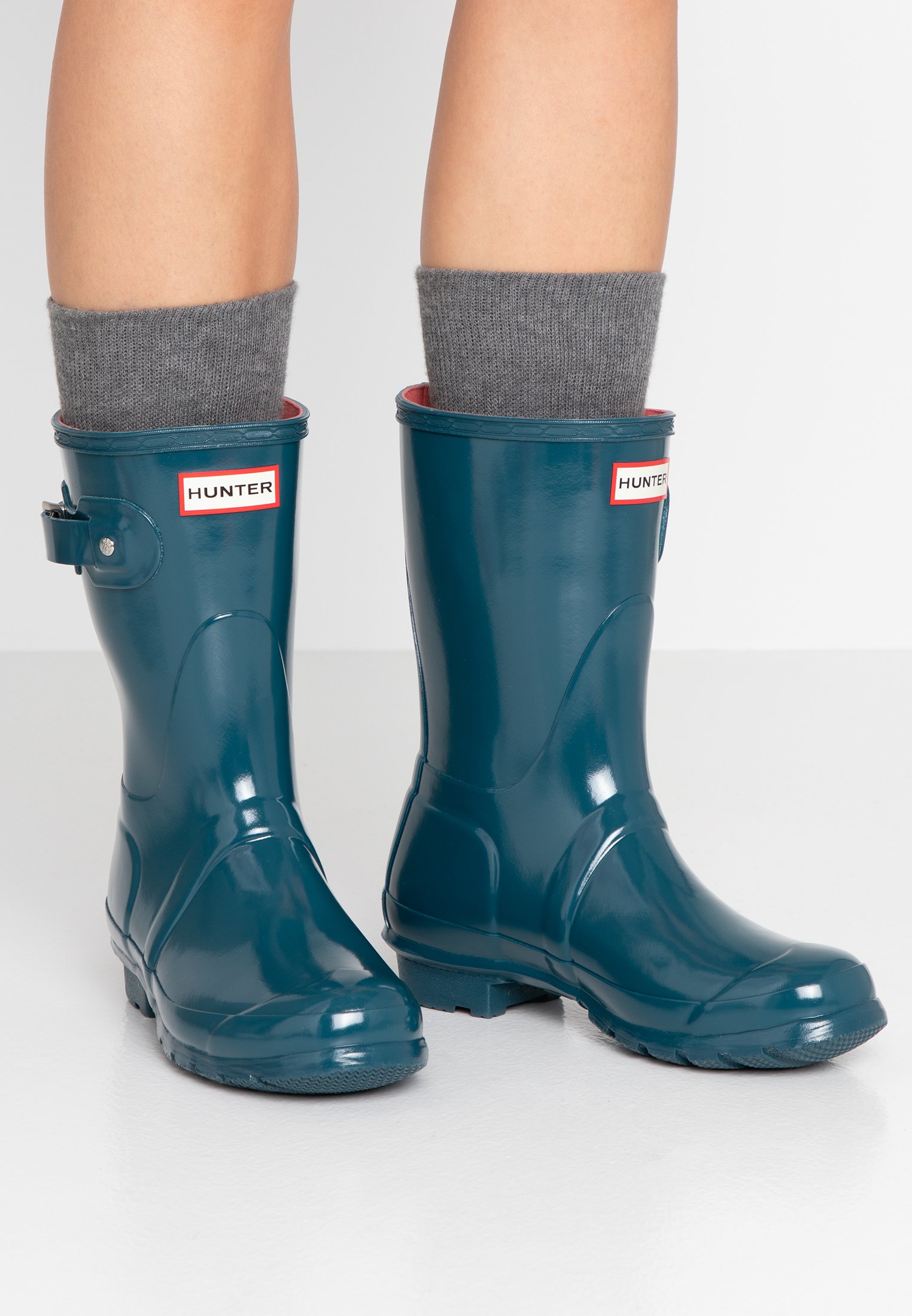 short gloss red hunter boots