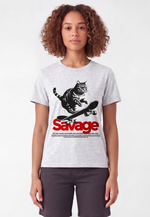watapparel, SAVAGE CAT - T-shirt imprimé - cool heather grey