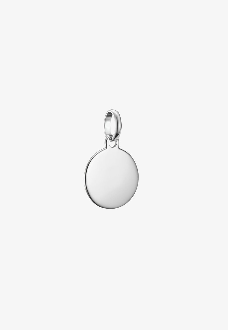 Runder Silberanhänger mit polierter Oberfläche und einer kleinen Öse zur Befestigung. Glatte Textur und nahtloses Design, geeignet für Gravuren.