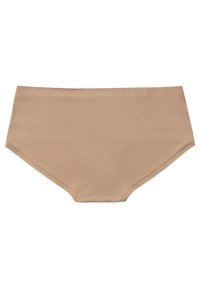 Beige katoenen hipsterondergoed met een gladde textuur en een hoog tailleontwerp. Gebogen beenopeningen en geen zichtbare naden voor comfort.