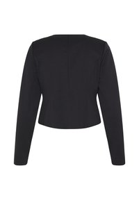 Veste blazer noire courte à manches longues vue de dos, avec une couture centrale.