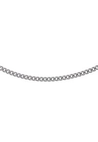 Catena in metallo argento con anelli intrecciati, texture liscia, larghezza uniforme e finitura lucida, adatta per accessori o gioielli.