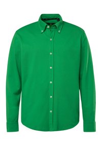 Groene langärmige overhemd met knopen, met een klassieke kraag en witte knopen. Gemaakt van katoen, met een gladde textuur en een gestructureerde pasvorm.