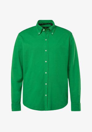 Groene langärmige overhemd met knopen, met een klassieke kraag en witte knopen. Gemaakt van katoen, met een gladde textuur en een gestructureerde pasvorm.
