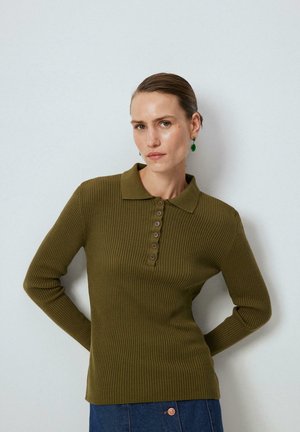 POLO COLLAR BUTTON DETAILED  - Tops ar garām piedurknēm - khaki
