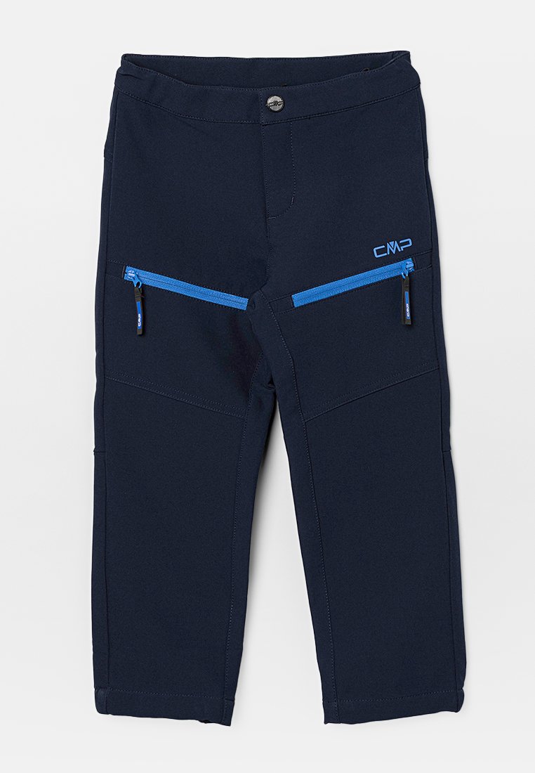 Pantalones navy hechos de tejido elástico, con dos bolsillos con cremallera y acentos en azul. Diseñados con un corte recto y detalles de costura mínimos.