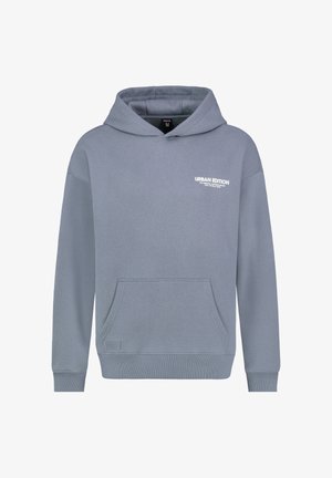 Gray sweatshirt with a hood, a front kangaroo pocket, and ribbed cuffs. Features "URBAN EDITION" logo in white on the upper left side.