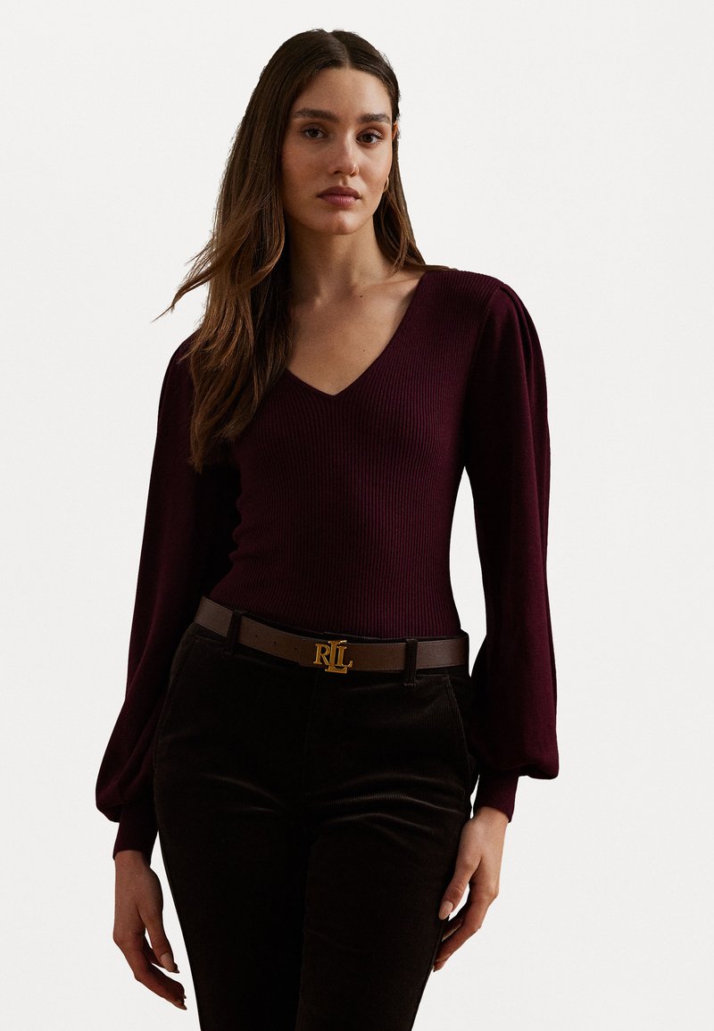 Lauren Ralph Lauren COTTON BLEND BLOUSON SLEEVE SWEATER - Πουλόβερ - pinot noir