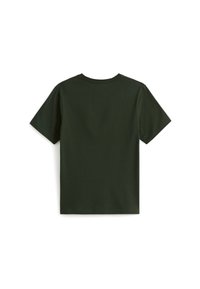 Mörkgrön t-shirt i bomull med korta ärmar, rundad hals och en enskild rygg utan synliga mönster eller hårdvarudetaljer.