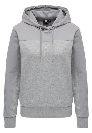 Felpa con cappuccio grigia chiara, con un pannello superiore grigio scuro, cordini, polsini a coste e dettagli a motivo chevron sulle maniche.