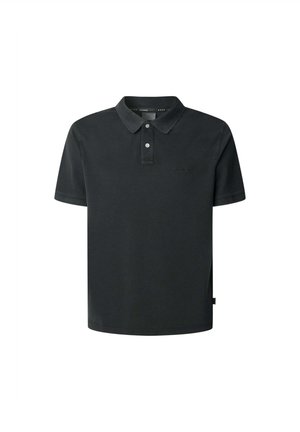 Melnas polo krekls no kokvilnas, ar apkakli, divu pogu slēgšanu, īsām piedurknēm un smalku logotipu uz krūtīm.