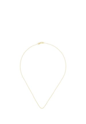 Feine, dünne Goldkette mit Karabinerverschluss, vor weißem Hintergrund dargestellt.