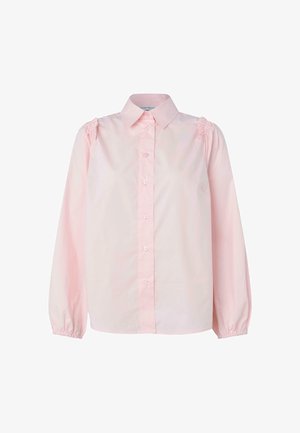 Lichtroze langharige shirt met een knoopsluiting aan de voorkant, kraag en geraffineerde details op de schouders. Gemaakt van zachte stof met elastische manchetten.