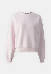 Ljusrosa sweatshirt i mjukt tyg, med rund halsringning, långa ärmar, ribbade manschetter och avslappnad passform. Ingen tryck eller dekorationer.