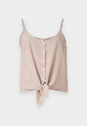 Randig ärmlös topp i kräm- och persikoliknande toner, med knappar fram och en knutdetalj vid fållen. Lättviktsmaterial med en avspänd passform.