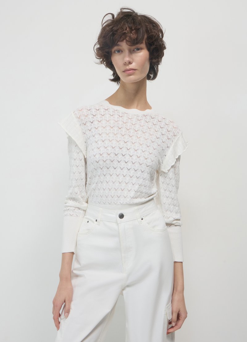 Calliope TRAFORATA CON VOLANTS - Strickpullover - bianco lana