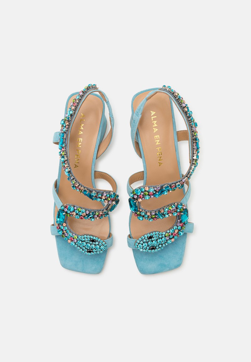 Sandalias Tacón Alma En Pena Mujer Blanco/Azul Marino Tacón Bloque  11cm