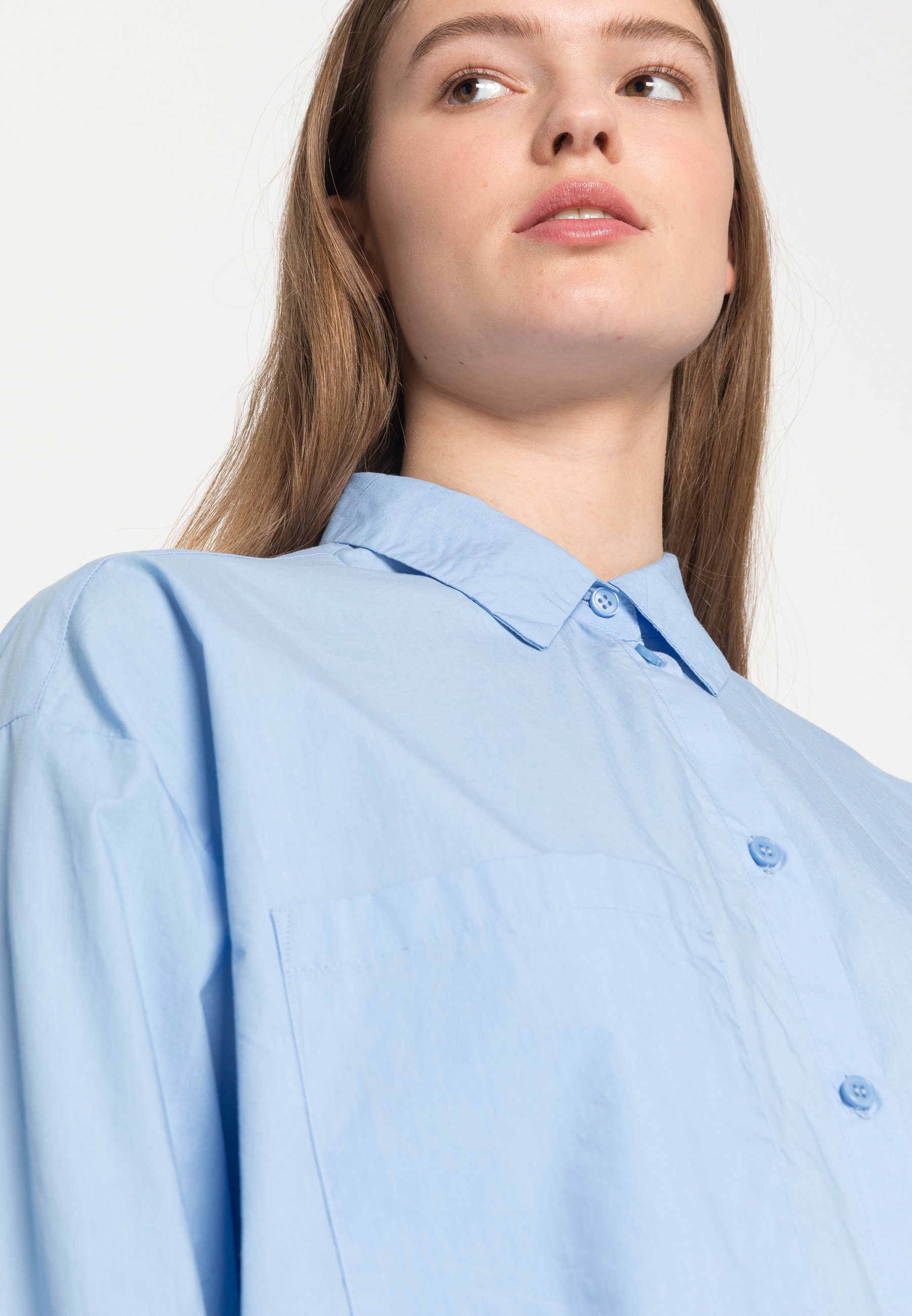 solid blue blouse