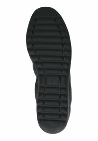 Suola di scarpa nera con un design del battistrada a motivi, realizzata in gomma, con scanalature per la trazione e una marcatura della taglia di 37.